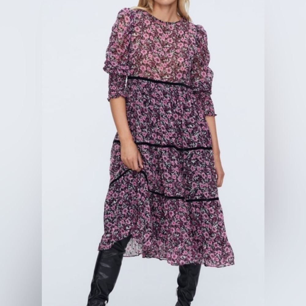 Zara floral printed midi dress, small